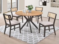 طاولة طعام 4 كراسي خشب طبيعي بيج مع ابيض