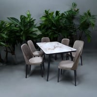 طاولة طعام رخام 6 كراسي بني فاتح