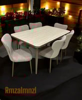 طاولة طعام رخام 6 كراسي بيج