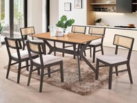 طاولة طعام 6 كراسي خشب طبيعي بيج مع ابيض