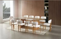 طاولة طعام زجاج قواعد ترافينت 10 كراسي