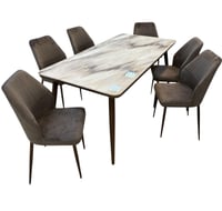 طاولة طعام رخام 6 كراسي بني