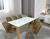 طاولة طعام رخام 8 كراسي بني