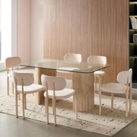 طاولة طعام سطح زجاج قواعد ترفنتينو 6 كراسي