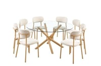 طاولة طعام زجاج 8 كراسي بيج مدور