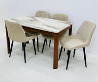 طاولة طعام رخام 4 كراسي بني