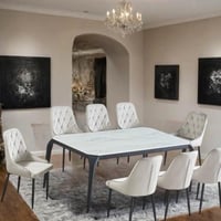 طاولة طعام رخام 8 كراسي لون ابيض