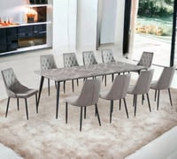 طاولة طعام رخام 10 كراسي رمادي