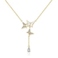 سلسال فضة ثلاثي الفراشات مطلي بالذهب عيار 18 مطعم...