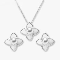 نصف طقم لؤلؤ مياه عذبة وأقراط مرصعة للنساء فضة عيا...