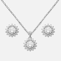 نصف طقم فضة عيار 925 مرصعة بالزركون الدائري اللامع