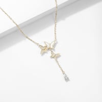 سلسال فضة ثلاثي الفراشات مطلي بالذهب عيار 18 مطعم...