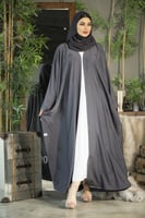 عباية رمادي نص بشت بتطريز رمادي