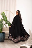 ‏‎‏‎عباية اسود شيفون دبل بتطريز لحمي