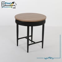 مجموعة طاولات 4+1 دائرية بسطح خشب وقواعد معدنية من...