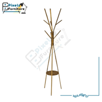 علاقة ملابس معدنية على شكل شجرة برف خشبي مع 9 خطاف...