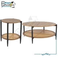 مجموعة قطعتين طاولات دائرية رفين وقواعد معدنية بتص...
