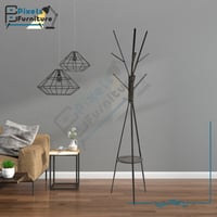 علاقة ملابس معدنية على شكل شجرة برف خشبي مع 9 خطاف...