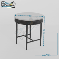 طاولة تقديم دائرية بسطح خشب وقواعد معدنية من بكسل...