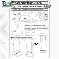 طقم طاولات تقديم القهوة والشاي بتصميم دائري 3 قطع...