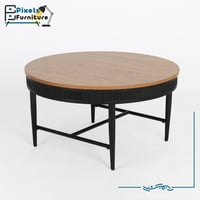 مجموعة طاولات 2+1 دائرية بسطح خشب وقواعد معدنية من...