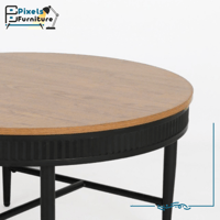 طاولة مفردة دائرية بسطح خشب وقواعد معدنية من بكسل...