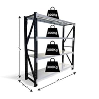رفوف متوسطة الأحمال أسود وأبيض 300 كجم