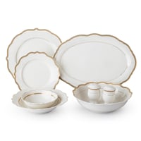 طقم عشاء بورسلان فاخر ابيض وذهبي بنقشات ناعمة 28 ق...