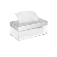 علبة مناديل اكرليك شفاف بفطاء معدن فضي مستطيلة مقا...