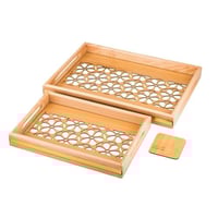 طقم صواني خشب 2 قطعة ارضية مزخرفة مع طبقة عازلة اك...