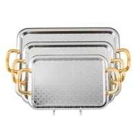 طقم صواني السيف روجين استيل منقوش وذهبي مستطيل 3 ق...