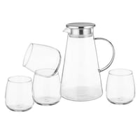 طقم جك عصير و4 كاسات هرمي زجاج سادة بغطاء معدن