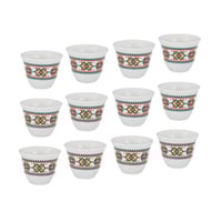 طقم فناجين قهوة سعودي بورسلان ابيض بنقشات تراثية ف...