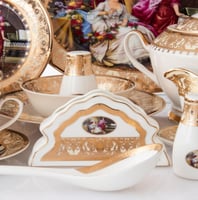 طقم سفرة بورسلان فاخر ذهبي عاجي برنسيسات 107 قطعة