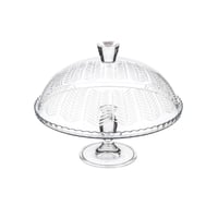 صحن كيك بقاعدة وغطاء زجاج تركي Pasabahce حفر ليزر