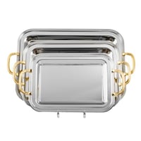 طقم صواني معدن مستطيل 3 قطعة نيكل يد ذهبي