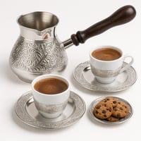 جزوة قهوة نحاس هندي فضي بيضاوية مقاس 9 سم ( 2 فنجا...