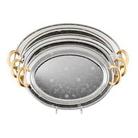 طقم صواني السيف روجين استيل منقوش وذهبي بيضاوي 3 ق...