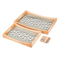 طقم صواني خشب 2 قطعة ارضية مزخرفة مع طبقة عازلة اك...