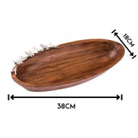 صحن فواكه خشب هندي بيضاوي بديكور فراشات فضي
