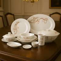 طقم عشاء ميلامين ابيض مزخرف 80 قطعة 6 اشخاص