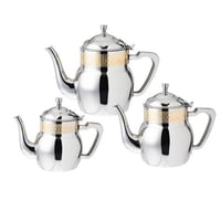 طقم براد شاي استيل 3 قطع فضي وذهبي