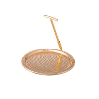 صحن تقديم مدور معدن ذهبي بحامل