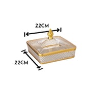 صحن تقديم اكريلك مربع بغطاء ذهبي مقاس 22*22 سم