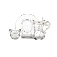 طقم فناجين شاي وقهوة زجاج مخطط فضي بيد معدن 48 قطع...