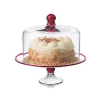 حامل كيك زجاج بغطاء زجاج شفاف اطار احمر