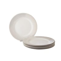 طقم صحون اكل مسطح بورسلان ابيض مدور مخطط 6 قطعة مق...