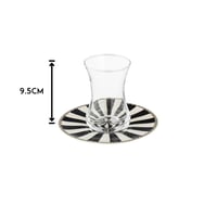 طقم كاسات شاي زجاج شفاف مع صحن بورسلان مخطط اسود و...