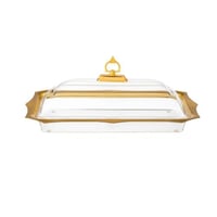 صحن كيك مستطيل اكريلك وذهبي شفاف بغطاء مقاس 54*32...