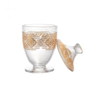 طقم علب سكر وشاي وقهوة وهيل زجاج سادة مزخرف ذهبي 4...